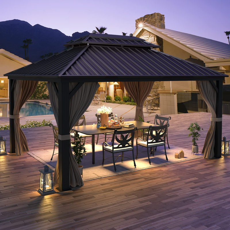Gazebo Wood Outdoor Sunshade 3.65*6m Gazebos Aluminum Luxury Pavilion Outdoor for Garden